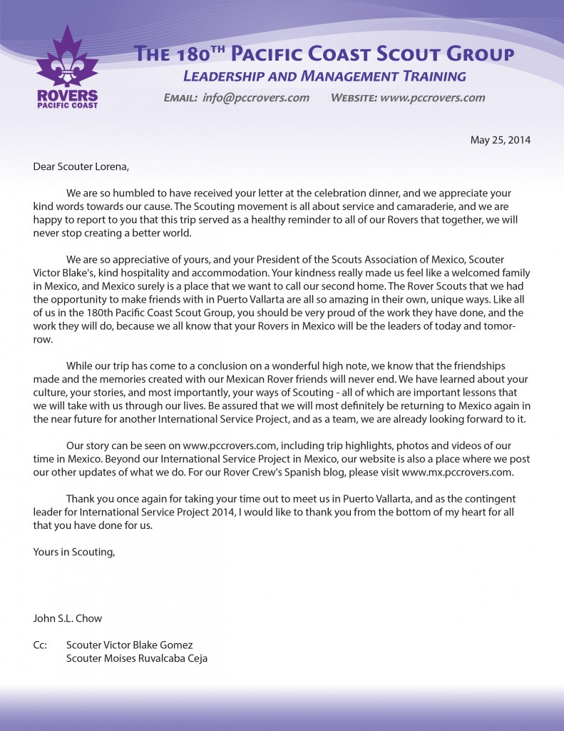 Letter to National Chief Scout